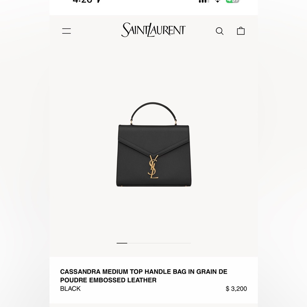 YSL YVES SAINT LAURENT CASSANDRA MEDIUM TOP HANDLE BAG in BLACK - Picture 7 of 11
